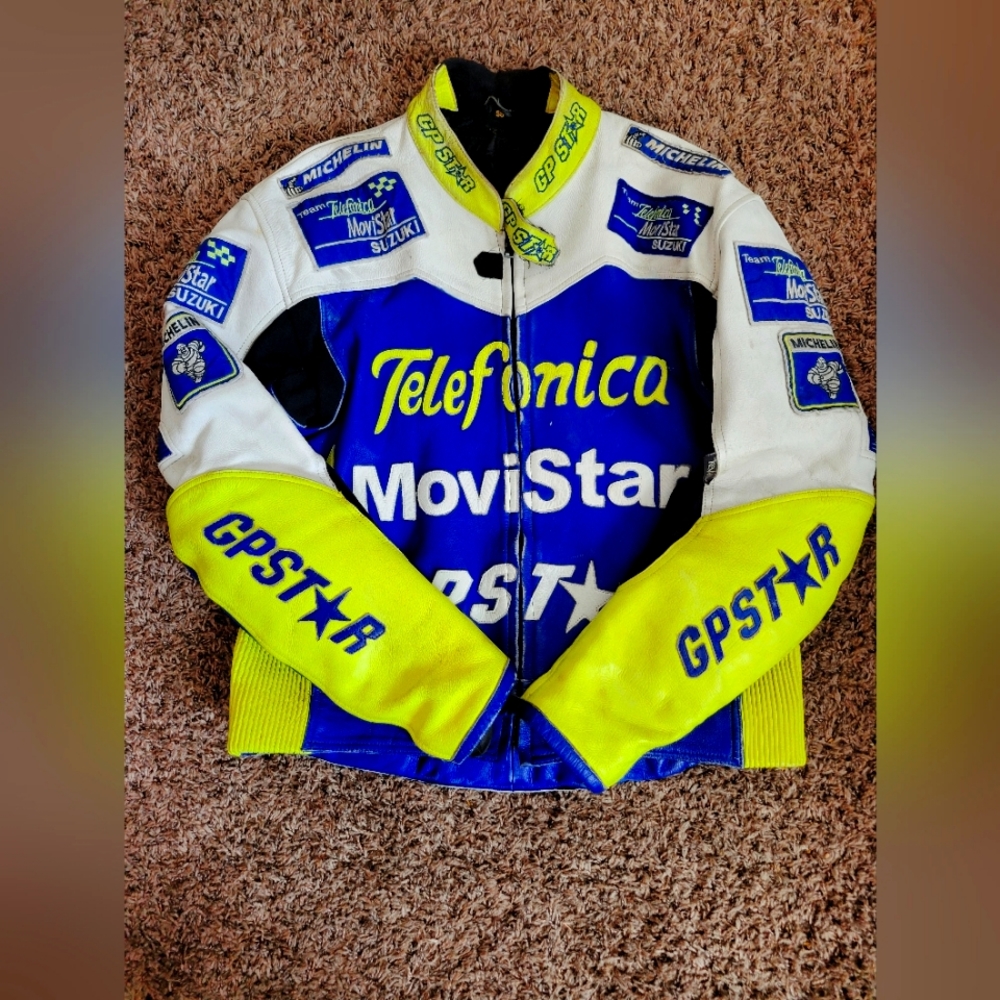 Vintage (Limited Edition) Leather motorcycle Telifonica Movistar Jacket | Gpstar